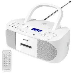 Produktbild: MEDION E65010 Stereoradio (CD-Player, Kassette, USB Anschluss, AUX Audioeingang, MP3-Widergabe. UKW PLL Radio,40 Senderspeicher, Batteriebetrieb, Fernbedienung) weiß