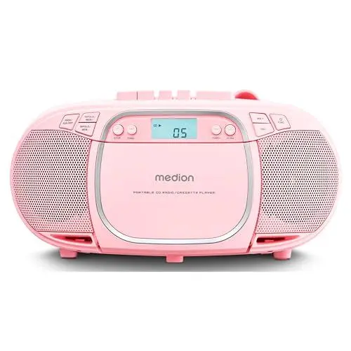 Produktbild: MEDION E66476 Stereo Sound System (Boombox, CD-Player, MP3, Kassette, tragbarer Kassettenspieler für Kinder, UKW Radio, AUX, Kopfhörer, Netz & Batterie) blau
