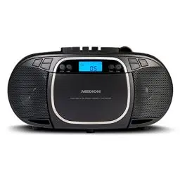Produktbild: MEDION E66476 Stereo Sound System (Boombox, CD-Player, MP3, Kassette, tragbarer Kassettenspieler für Kinder, UKW Radio, AUX, Kopfhörer, Netz & Batterie) schwarz