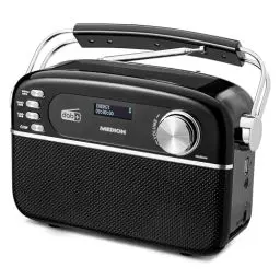 Produktbild: MEDION E66809 DAB Plus tragbares Solar Radio (Retro Design, Solarpanel, Bluetooth, DAB+ UKW, integrierter Akku, USB Anschluss, AUX, Sleeptimer, Teleskopantenne) schwarz