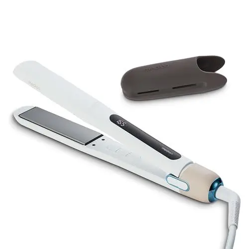 Produktbild: MEDION Glätteisen HS1 (Display, 5 regelbare Hitzestufen, 165° bis 210°, Silikon Schutzhülle, Temperatursensor, Haarglätter. Ideal kombinierbar mit unserer Haarbürste und unserem Haartrockner) weiß