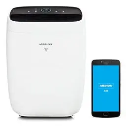 Produktbild: MEDION Luftreiniger mit App Steuerung (HEPA 14 Filter, Smart, reduziert Aerosole Pollen Staub Tierhaare, bis zu 60 m², farbige Luftqualitätsanzeige, Timerfunktion, Schlafmodus, MD 10444)