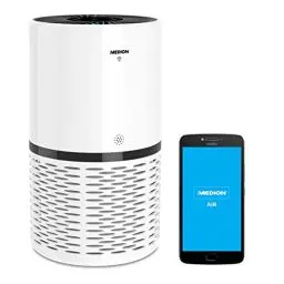 Produktbild: MEDION Luftreiniger mit App Steuerung (HEPA Filter, Smart, reduziert Aerosole Pollen Staub Tierhaare, bis zu 52 m², Luftqualitätsanzeige, Timerfunktion, Schlafmodus, MD 10171)
