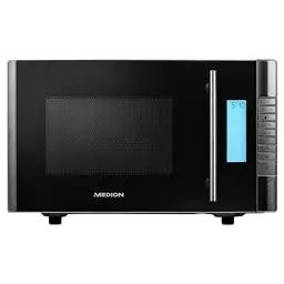 Produktbild: MEDION MD 14482 Mikrowelle mit Grill / 20L Garraum / 8 Automatikprogramme/Auftaufunktion / 800 Watt Mikrowellen- und 1000 Watt Grillleistung/Zeitschaltuhr/Grillrost/silber/schwarz