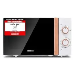 Produktbild: MEDION Mikrowelle (Holzoptik, Freistehend, 20 Liter, 700 Watt, Verspiegelte Tür, 5 Leistungsstufen, Auftaufunktion, Zeitschaltuhr, MD10596) weiß