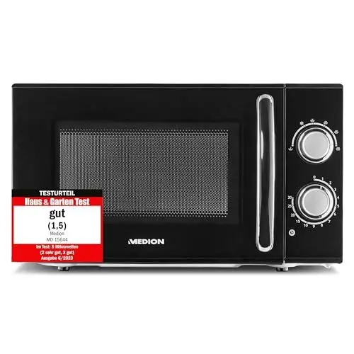 Produktbild: MEDION Mikrowelle, ca. 700 Watt Leistung, ca. 17 Liter Kapazität, 6 Stufen, Auftaufunktion, MD 15644, schwarz