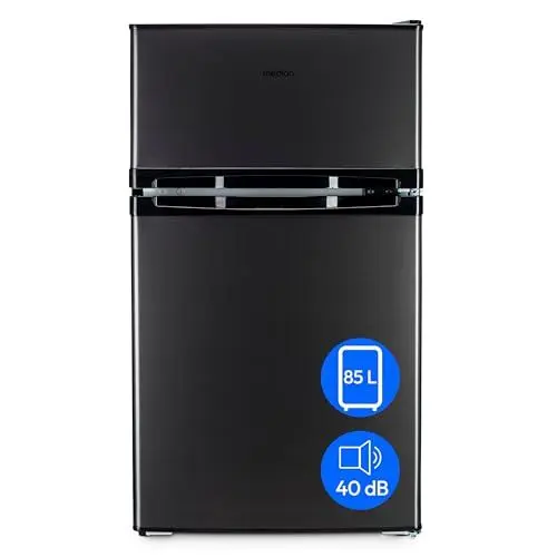 Produktbild: MEDION Mini Kühl-Gefrierkombination (85 Liter, 61L Kühlteil, 24L Gefrierteil, freistehend, 40 dB, transparente Gemüseschublade, Türanschlag wechselbar, MD 37689) grau