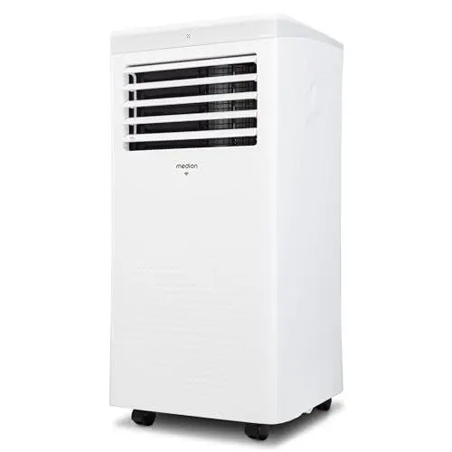 Produktbild: MEDION Smarte Mobile Klimaanlage mit Abluftschlauch P1002 (10000 BTU, mobil, inkl. Fensterabdichtung, bis 34m², 3in1 Kühlen Entfeuchten Ventilieren, App- und Sprachsteuerung, Schlafmodus, MD 37733)