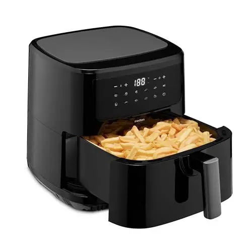 Produktbild: MEDION P10 XL Heißluftfritteuse (6,8 Liter XXL, Airfryer, 2.150 Watt, zwei Heizelemente aus Edelstahl, Schüttel Alarm, 9 Automatikprogramme, Touch Bedienfeld, LED Anzeige)