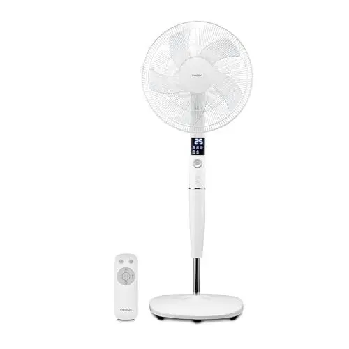 Produktbild: MEDION P20 SF Standventilator mit Fernbedienung (26 Geschwindigkeitsstufen, leise, 30 Watt Leistung, horizontale und vertikale Oszillation, Timerfunktion, verstellbare Höhe, Ventilator, MD11939) weiß