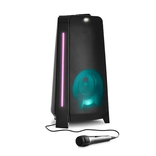 Produktbild: MEDION P61552 Party-Soundsystem (Partylautsprecher inkl. Mikrofon, Karaoke Partybox, Akku, Bluetooth, True Wireless Stereo, 2X 220 Watt, Lichteffekte, USB, AUX, 2X Mikrofonanschluss, Kompaktanlage)