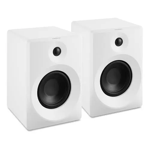 Produktbild: MEDION P61925 Regallautsprecher (aktiv und passiv, Holzgehäuse, 2 Wege System, Bluetooth, integriertem Hochtöner und Subwoofer, Drehregler, optischer Eingang SPDIF, Line In RCA, 2X 50 Watt RMS) weiß