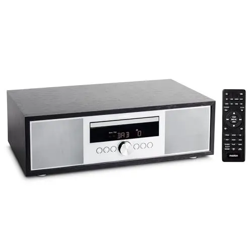 Produktbild: MEDION P64145 Stereoanlage (DAB+, CD, MP3, PLL UKW Radio, USB, Kompaktanlage, Elegantes Design, Weckfunktion, Sleep Einschlafautomatik) schwarz-Silber