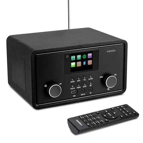 Produktbild: MEDION P85027 Internetradio (DAB Plus, UKW Radio, Spotify Connect, WLAN, Bluetooth, Streaming, Equalizer, Farbdisplay, USB, AUX, Wecker, Schlummerfunktion, Sleep Timer) schwarz