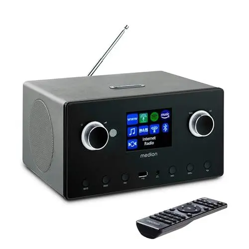 Produktbild: MEDION P85444 2.1 Internetradio mit Subwoofer (DAB+, UKW Radio, Spotify Connect, WLAN, Bluetooth, Streaming, Equalizer, Farbdisplay, USB, AUX, Wecker, Schlummerfunktion, Sleep Timer) Titan