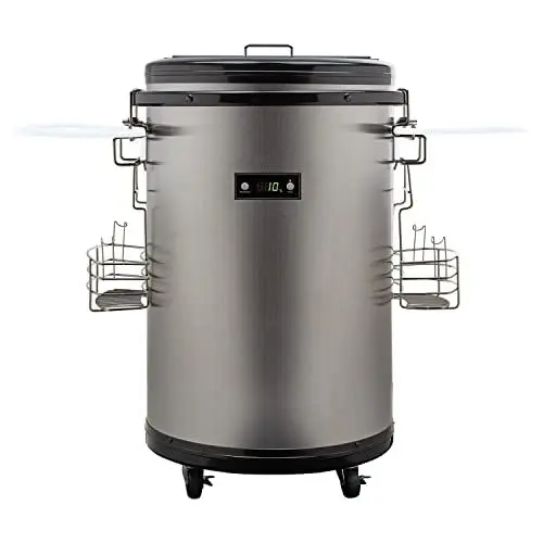Produktbild: MEDION Party Kühlfass (mobiler Getränkekühler, Getränkewagen, 46 Liter, Rund, Glasdeckel, Party, Outdoor, MD37454)