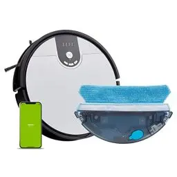 Produktbild: MEDION Saugroboter mit Wischfunktion und Zyklon Technologie S20 SW (Alexa App Steuerung, Modell 2021, extra flach, regulierbare Wasserabgabe, Ladestation, Tierhaar Allergiker optimiert)