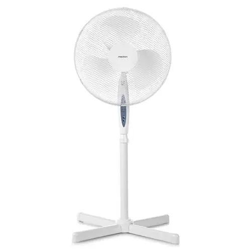 Produktbild: MEDION Standventilator mit Fernbedienung, drei Geschwindigkeitsstufen, 45 Watt Leistung, 36 cm, Schwenkfunktion, Oszillation, verstellbare Höhe, MD18795, weiß