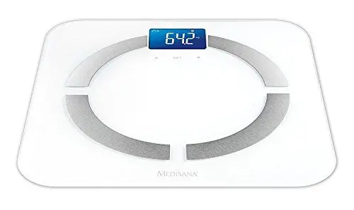 Produktbild: medisana BS 430 digitale Körperanalysewaage, Personenwaage mit praktischer App, Körperfettwaage, Messung von Körperfett, Körperwasser, Muskelmasse & Knochengewicht, Bis 180 kg, Weiß