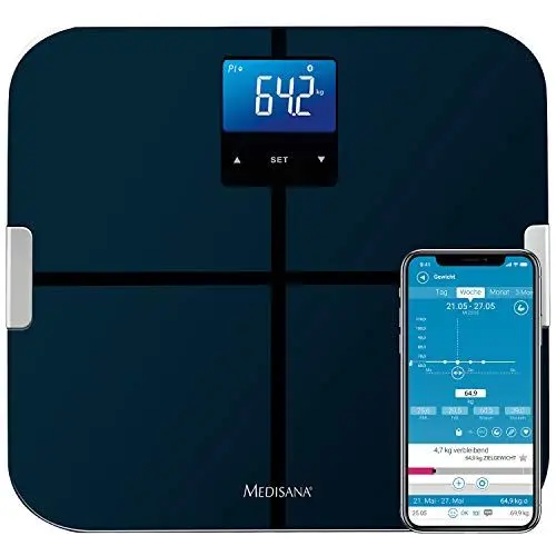Produktbild: medisana BS 440 digitale Körperanalysewaage, Personenwaage mit praktischer App, Körperfettwaage, Messung von Körperfett, Körperwasser, Muskelmasse & Knochengewicht, Bis 180 kg, Schwarz