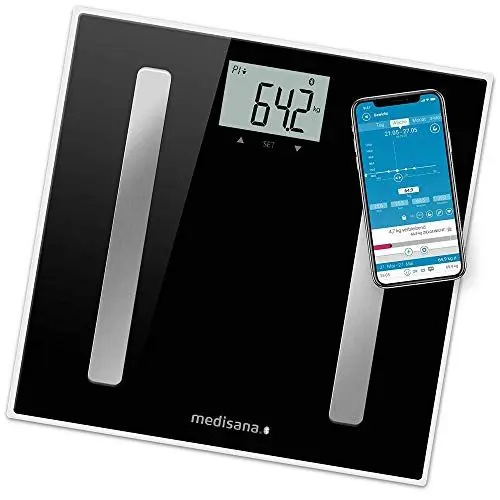 Produktbild: medisana BS A45 connect, digitale Körperanalysewaage 180 kg, Personenwaage zur Messung von Körperfett, Körperwasser, Muskelmasse und Knochengewicht, Körperfettwaage mit Körperanalyse App