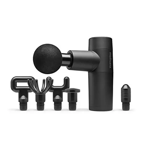 Produktbild: medisana MG 150 Mini Massagepistole mit 6 Massageköpfen und 5 Vibrationsstufen, Selbstmassage für Schulter, Brust, Rücken und weiteren Körperregionen mit LED-Kontrollleuchte und Aufbewahrungstasche