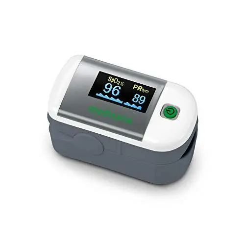 Produktbild: Medisana PM 100 Pulsoximeter, Fingeroximeter zur Messung der Sauerstoffsättigung im Blut, Pulsmesser mit OLED-Display und One-Touch Bedienung