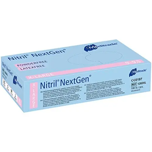 Produktbild: Meditrade Nitril NextGen® Untersuchungshandschuhe – Puderfreie, latexfreie Schutzhandschuhe – Größe XL – Hellblau – 100 Stück