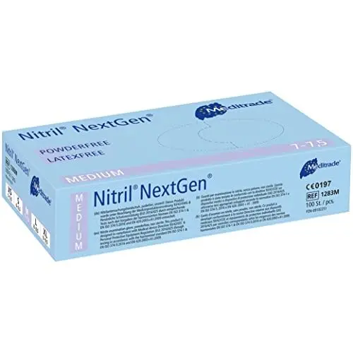 Produktbild: Meditrade Nitril NextGen® Untersuchungshandschuhe – puderfrei, latexfrei, Schutzhandschuhe – Größe M – Hellblau – 100 Stück