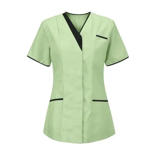 Produktbild: Medizinische Kleidung Damen Damen Scrub Tops Signature V- Ausschnitt Blouse Mit Mehreren Aufgesetzten Taschen Medical Soft Comfy Uniforms Shirt Grün L