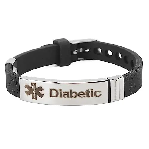 Produktbild: Medizinisches Diabetes-Alarmarmband, Praktisches und Stilvolles Armband, Materialien aus Silikon und Edelstahl, Angenehm zu Tragen, für Diabetiker