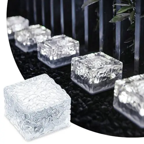Produktbild: MEDOYOH 1er-Set Solar Glas Pflastersteine Außenleuchte, Kaltweiß Licht On/Off Lichtsensor Wegbeleuchtung Wasserdicht Bodenstrahler Solar für Patio Garten Hof Weg Terrasse, 7x7x5cm