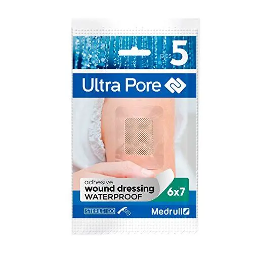 Produktbild: Medrull 100% wasserfestes Wundpflaster - Wasserfestes Pflaster - Steril, Transparent, Starker Halt - Schützt bei Schnittwunden & Kratzer - Ideal zum Duschen, Sport, Baden - 6 x 7 cm - 5 Stück