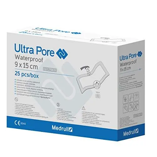 Produktbild: Medrull Wasserfeste Wundpflaster ULTRA PORE 15 x 9 cm 100% Wasserfestes Pflaster Steril, Transparent, Starker Halt - Schützt bei Schnittwunden & Kratzer - Ideal zum Duschen, Sport, Baden 25 Stück