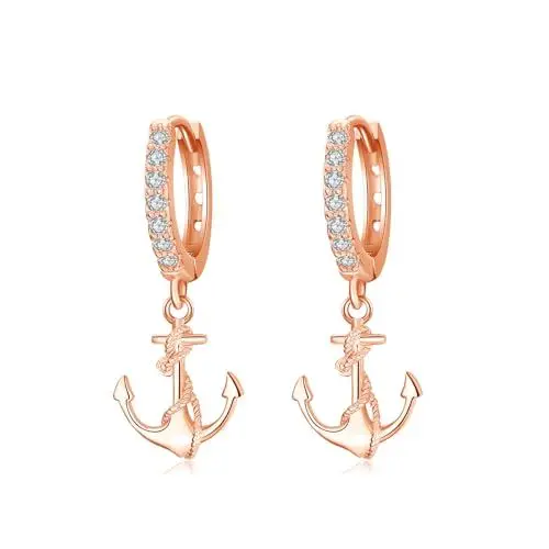 Produktbild: MEDWISE Anker Creolen Ohrringe Roségold S925 Sterling Silber für Mädchen und Damen - Hypoallergener Schmuck Unisex Geschenk