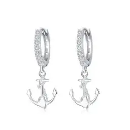 Produktbild: MEDWISE Anker Creolen Ohrringe S925er Sterling Silber Creolen Schmuck Ohrringe für Damen Winzige Creolen für Mädchen Kinder Unisex Geschenk für Frauen Mädchen Freundin Geschenk-Box Weihnachts Geschenk