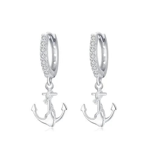 Produktbild: MEDWISE Anker Creolen Ohrringe S925er Sterling Silber Creolen Schmuck Ohrringe für Damen Winzige Creolen für Mädchen Kinder Unisex Geschenk für Frauen Mädchen Freundin Geschenk-Box Weihnachts Geschenk