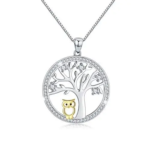 Produktbild: MEDWISE Lebensbaum Kette,Damen Sterling Silber Eule Anhänger Halskette für Frauen Lebensbaum Feiner Schmuck für Mutter,Mama,Mädchen Kinder mit Box (Lebensbaum Kette)