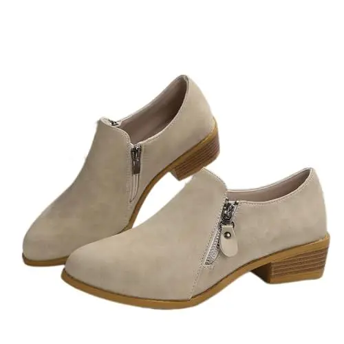 Produktbild: MEECHI Damen Große Größe Stiefeletten Elegant Ankle Boots Mit Blockabsatz 2024 Neu Kurz Stiefel Mit Doppelter Reißverschluss Retro Wildleder Booties Herbst Winter Freizeit Knöchel Schuhe(Beige,43 EU)