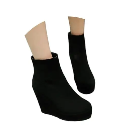 Produktbild: MEECHI Keilabsatz Stiefeletten Damen Wildleder Ankle Boots Herbst Winter Kurz Stiefel Mit Seitlicher Reißverschluss High Heels Plateau Booties Elegant Knöchel Schuhe Für Outdoor, Party(Black,40 EU)