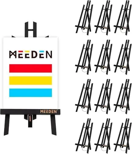 Produktbild: MEEDEN 12 Stück Tischstaffelei Holz, 40 cm Display Staffeleien, Kinder Staffelei Tisch, Bild Ständer Massives Kiefernholz, Klappbar und Platzsparend, Hält Leinwände bis zu 35 cm,Schwarz