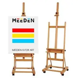 Produktbild: MEEDEN Große Studio Staffelei Holz mit H-Rahmen Buchenholz Künstlerstaffelei, Verstellbar, Beweglich, Neigbar, Bodenmalerei-Staffelei, hält Leinwandkunst bis zu 122 cm (48 Zoll)
