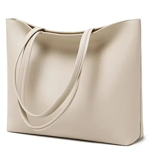 Produktbild: MEEGIRL Damen Henkeltaschen, Einfache Handtaschen PU Leder Tote Shopper Bag für Arbeit, Schule, Einkauf mit Reißverschluss und Innentasche (Khaki)
