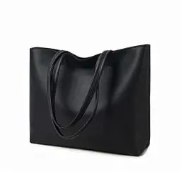 Produktbild: MEEGIRL Damen Henkeltaschen, Einfache Handtaschen PU Leder Tote Shopper Bag für Arbeit, Schule, Einkauf mit Reißverschluss und Innentasche (Schwarz)
