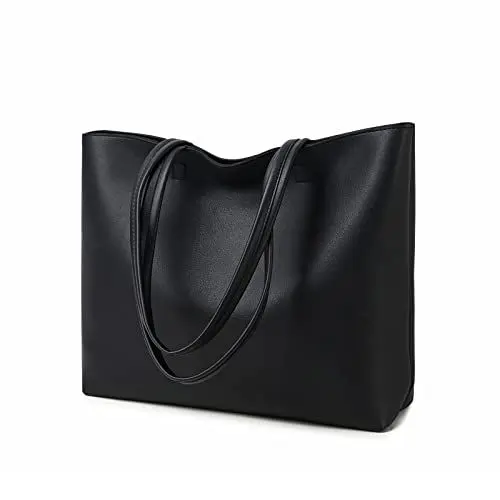 Produktbild: MEEGIRL Damen Henkeltaschen, Einfache Handtaschen PU Leder Tote Shopper Bag für Arbeit, Schule, Einkauf mit Reißverschluss und Innentasche (Schwarz)