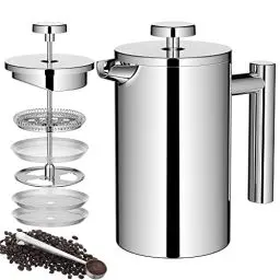 Produktbild: MeelioCafe Kaffeepresse French Press Edelstahl 0,65 Liter (3Tassen), French Press Thermo, Kaffeepresse Klein 650ml, Kaffeebereiter doppelwandig isoliert, C0ffee Press