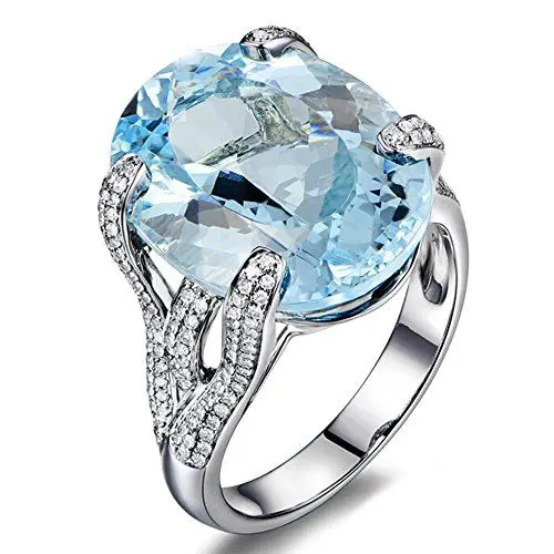 Produktbild: Meer Blau Aquamarin Diamant Solide 14K (585) Weißgold Eternity Ring