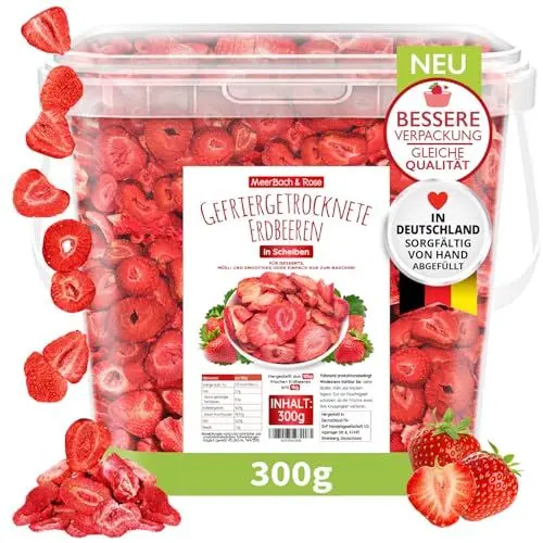 Produktbild: GEFRIERGETROCKNETE ERDBEEREN 300g, fruchtige gefriergetrocknete Früchte in Scheiben, frei von Zusatzstoffen, in Deutschland hergestellt