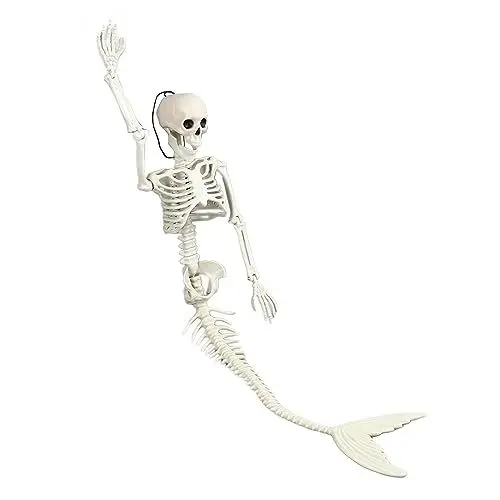 Produktbild: Meerjungfrauen-Skelett, 84,9 cm, Meerjungfrauen-Skelett, lebensgroß, Kunststoff, bewegliche bewegliche Gelenke, realistisches Halloween-Skelett, Skelett-Meerjungfrau für