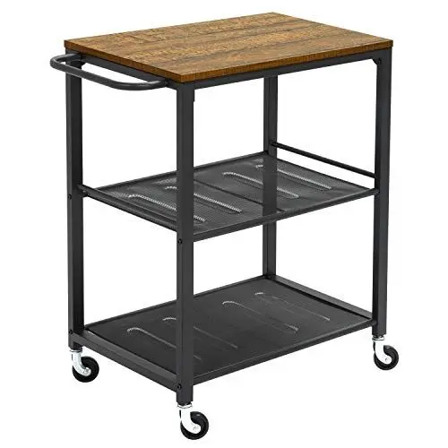 Produktbild: Meerveil Küchenwagen, Servierwagen auf 4 Rollen Bremse und 3 Böden,Küchenregal mit Metallrahmen, Handlauf Design Rollwagen für Küche und Wohnzimmer, 60 x 40 x 78,5 cm, Industriestil